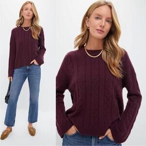 Tuckernuck 100% Cashmere Eloise Cable Knit Boyfriend Oxblood Sweater LARGE NWT